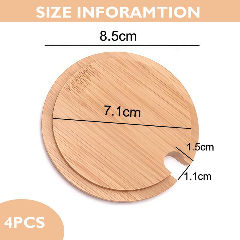 VANTOBEST 4Pcs Natural Bamboo Mug Lids with Spoon Hole Regular Mouth Mug Cover Heat Resistant Decorative Bamboo Lids Compatible Cup Lid for Drink Cup Coffee Mug Jar (Outer Diameter 3.35inch) - Image 2